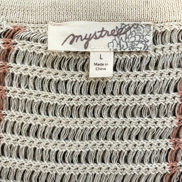 Crochet Striped Linen Open Knit Boho Top Sweater Shirt - Picture 11 of 11